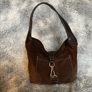 Dooney Suede small Logo Lock Hobo in chocolate 🤎